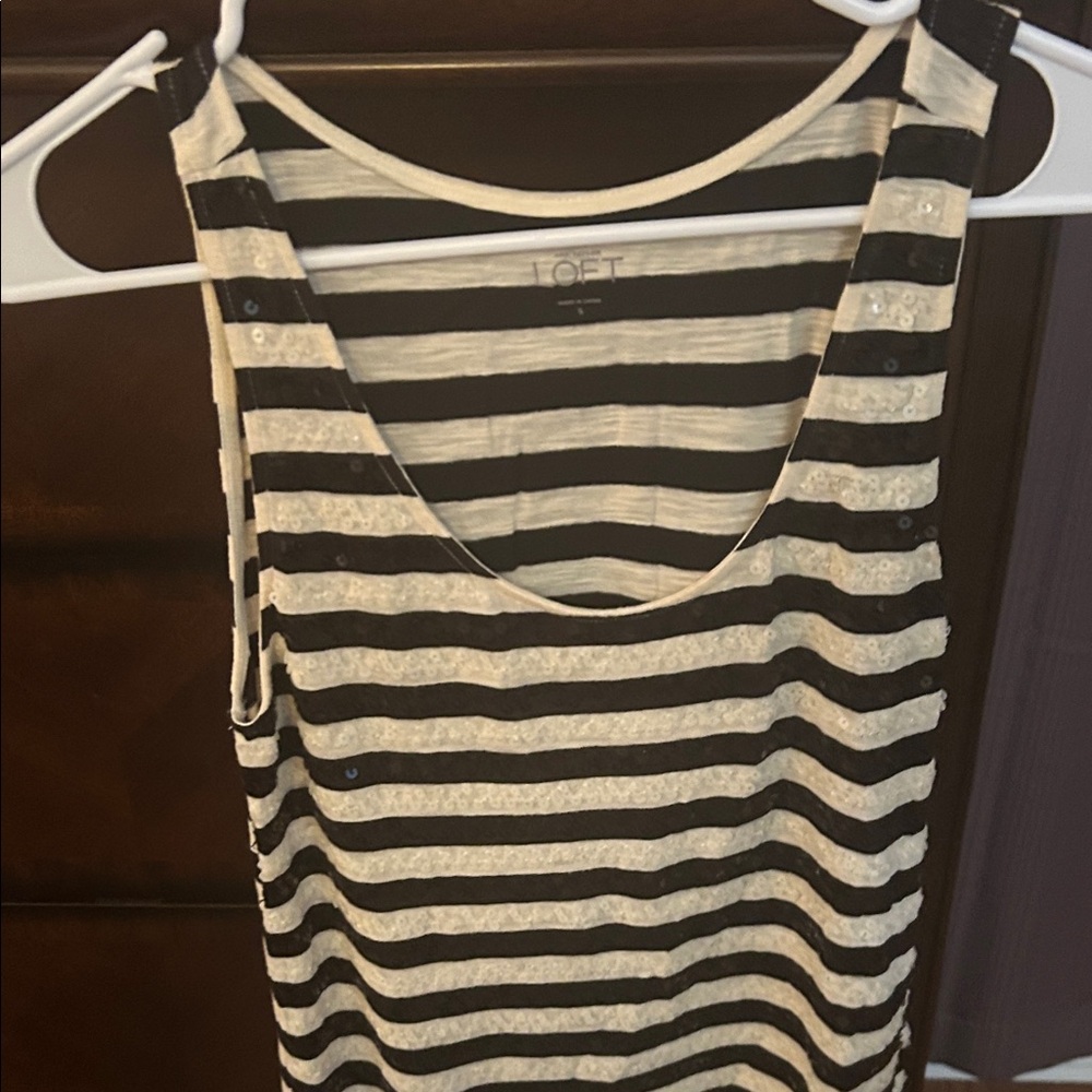 LOFT Women's Tank Top - Black and Cream Stripes with sequins